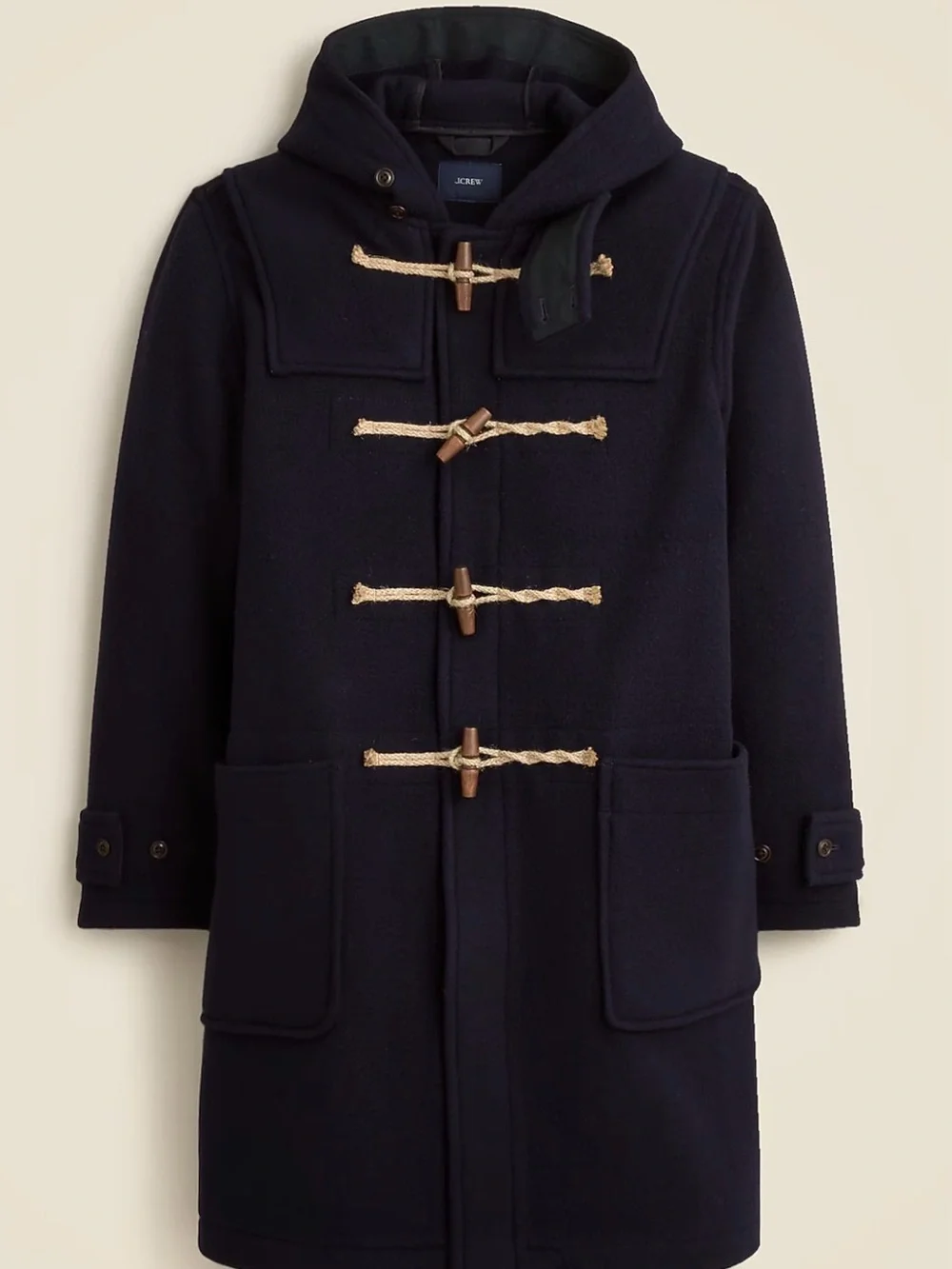 J. Crew Black Wool Toggle Duffle Coat with Hood